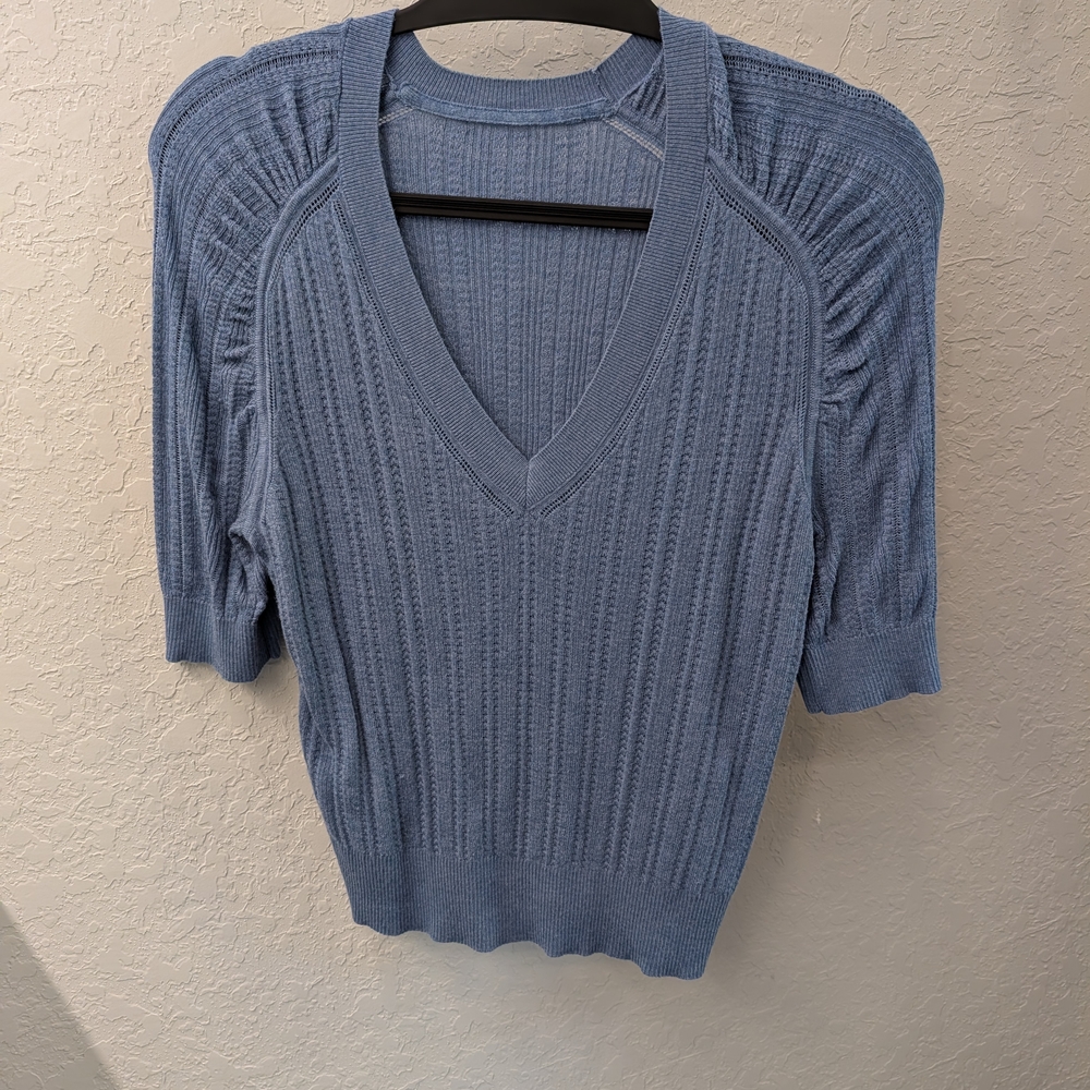 White House Black Market Light Blue Ribbed Knit Top